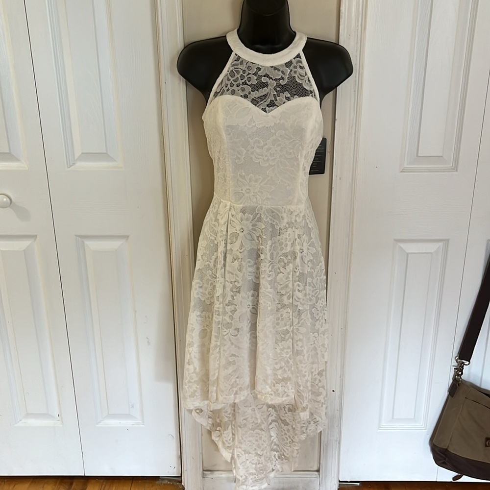 NWT White Floral Lace Halter Hi Lo Dress